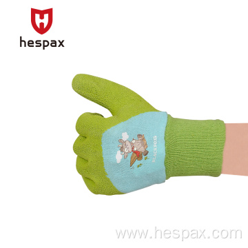 Hespax 13Gauge 3/4 Crinkle Latex Kids Gardening Gloves